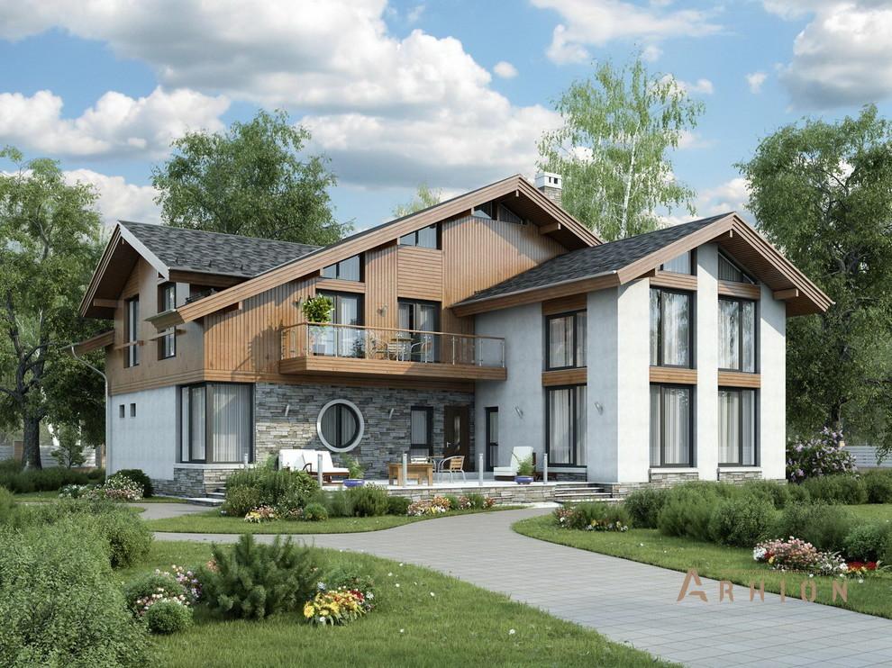 2. Проект двухэтажного дома в альпийском стиле с двускатной кровлей, 39-65, площадью - 326 кв c терассой, балконом, гаражом, эркером, вторым светом